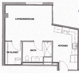 Floor plan for studio, 1 bath, 520 sqft
